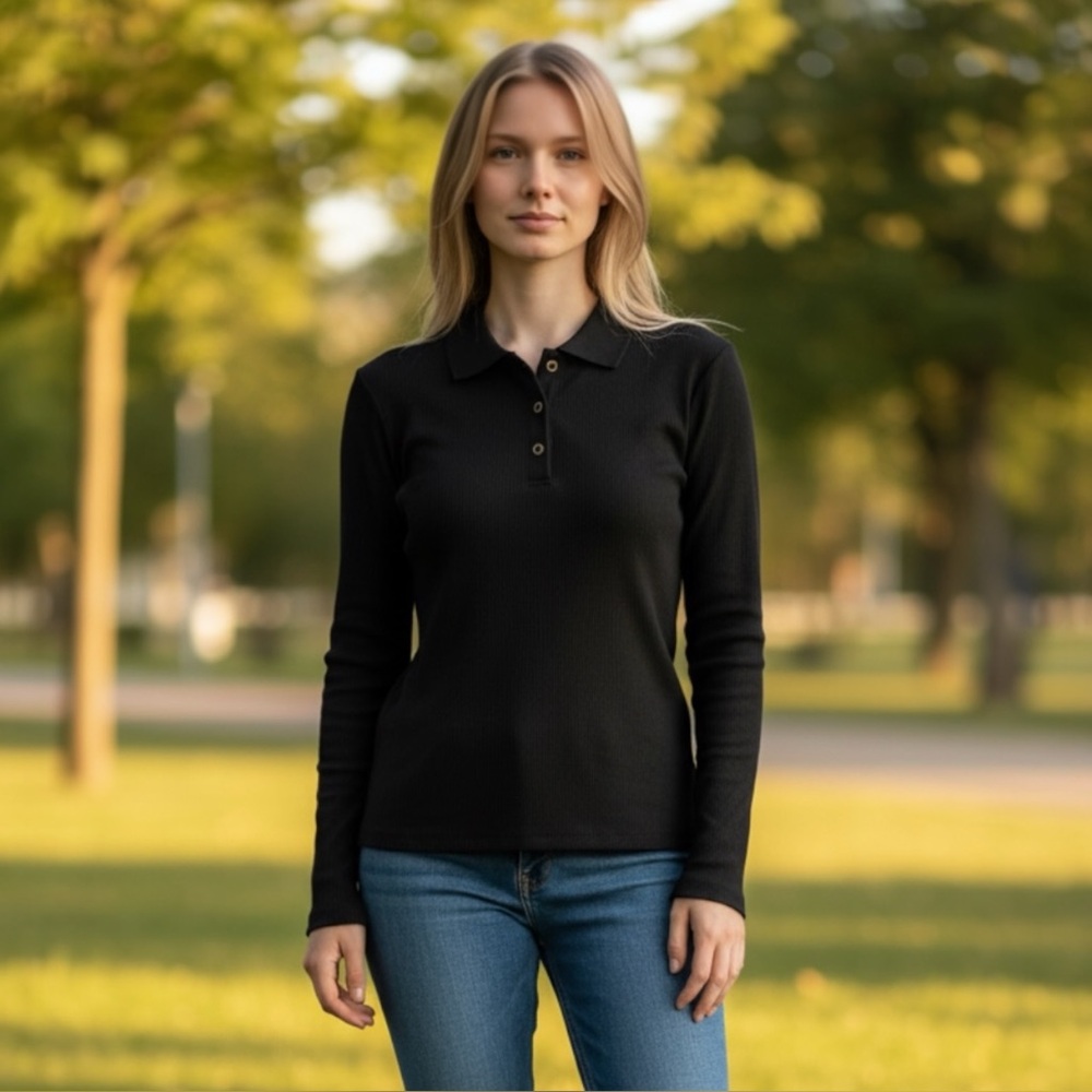 MELI BLACK Casual Top collar long sleeve NEW NWT Medium